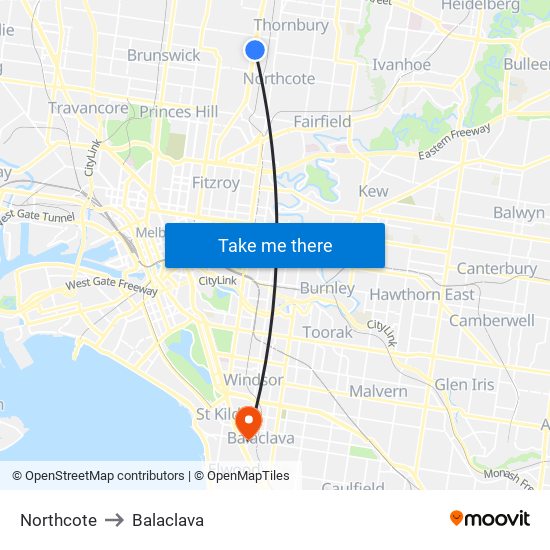 Northcote to Balaclava map