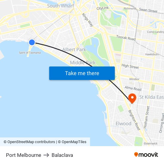 Port Melbourne to Balaclava map