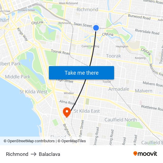 Richmond to Balaclava map