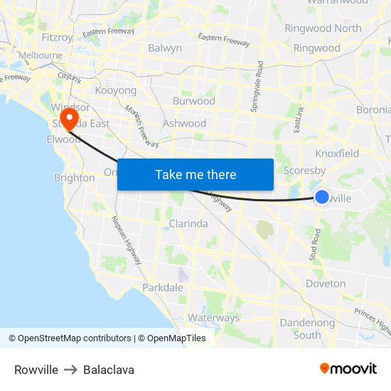 Rowville to Balaclava map