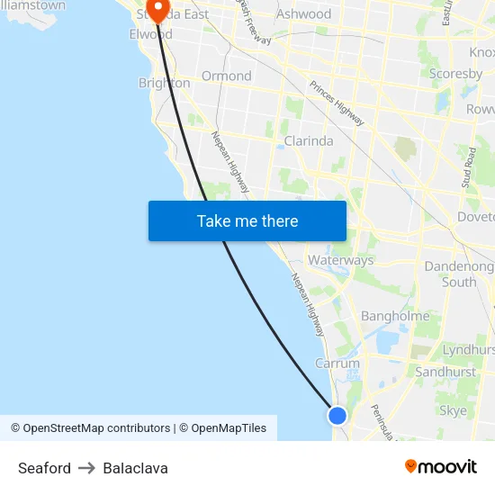 Seaford to Balaclava map