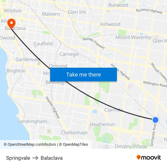 Springvale to Balaclava map