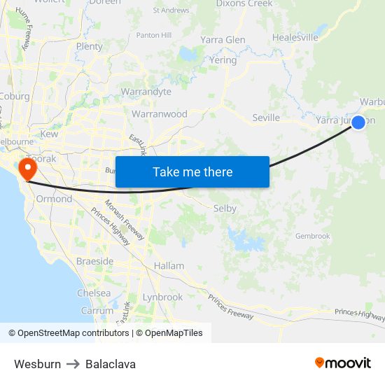 Wesburn to Balaclava map