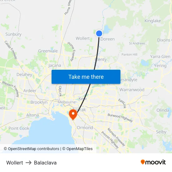 Wollert to Balaclava map