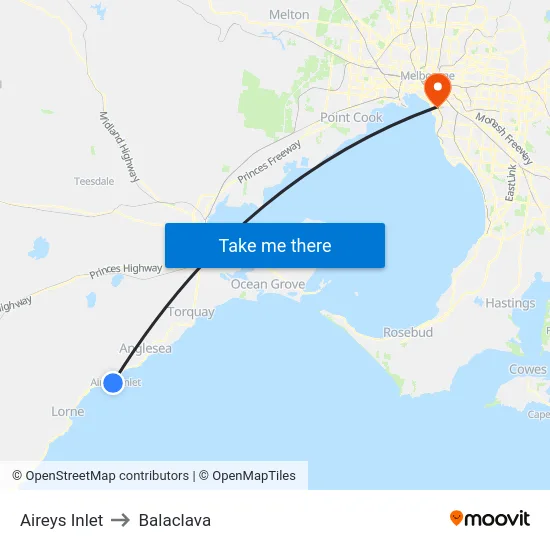 Aireys Inlet to Balaclava map