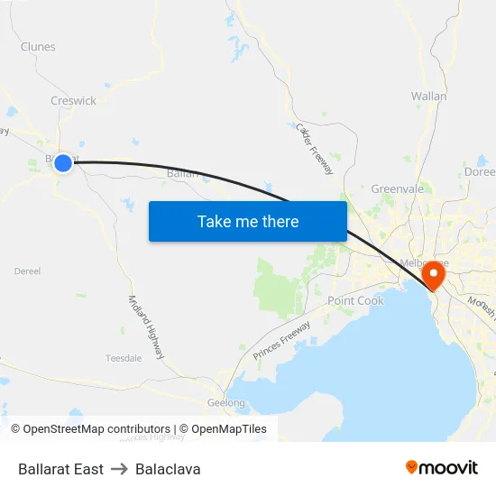 Ballarat East to Balaclava map