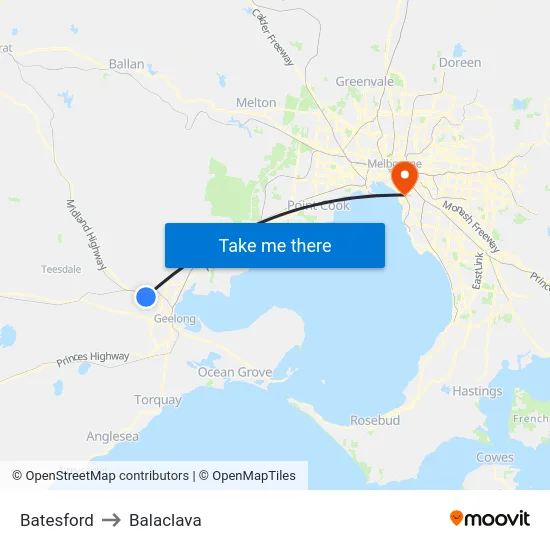 Batesford to Balaclava map