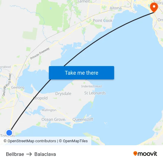 Bellbrae to Balaclava map