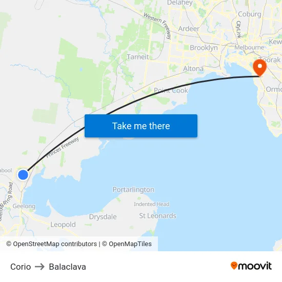 Corio to Balaclava map