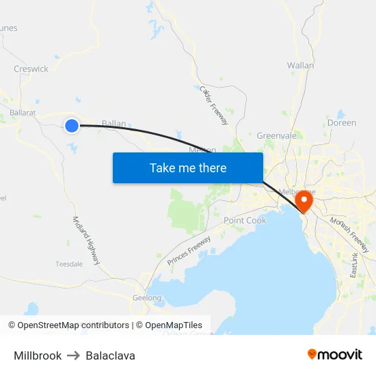 Millbrook to Balaclava map