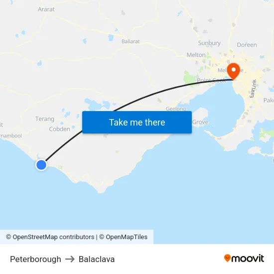Peterborough to Balaclava map