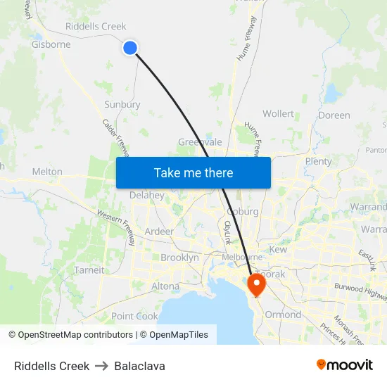 Riddells Creek to Balaclava map