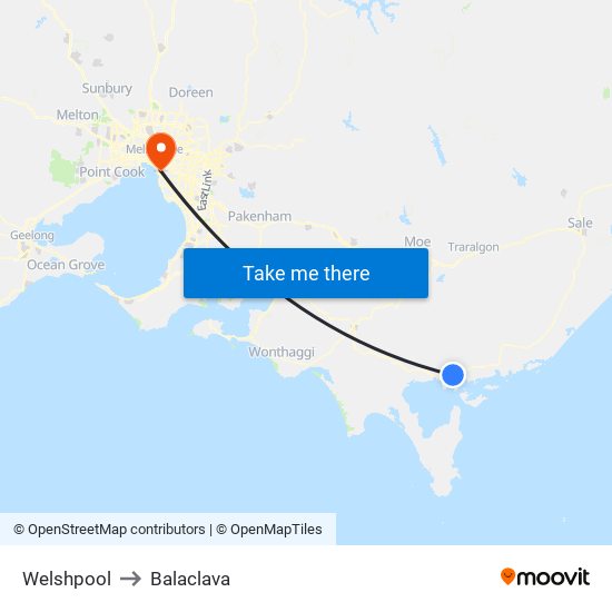 Welshpool to Balaclava map