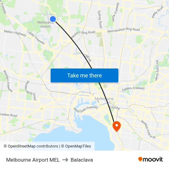 Melbourne Airport MEL to Balaclava map