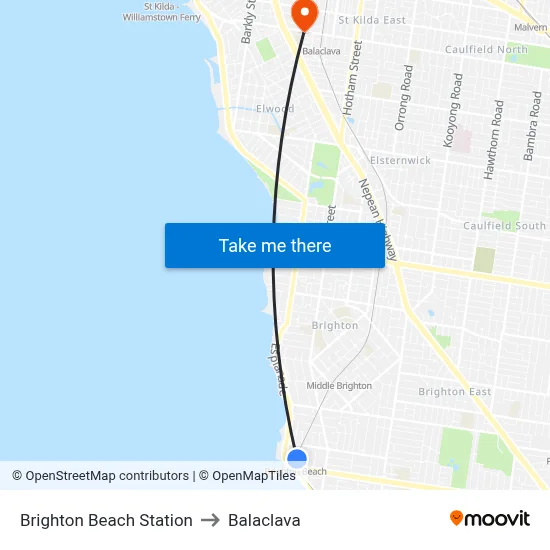 Brighton Beach Station to Balaclava map