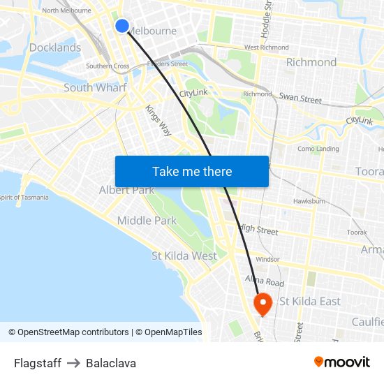 Flagstaff to Balaclava map