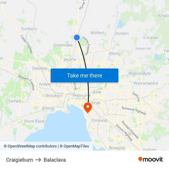 Craigieburn to Balaclava map