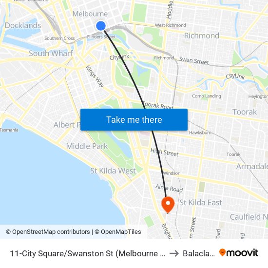 11-City Square/Swanston St (Melbourne City) to Balaclava map