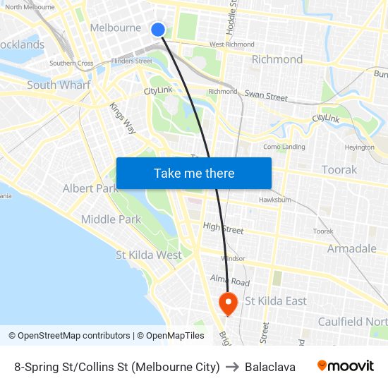 8-Spring St/Collins St (Melbourne City) to Balaclava map