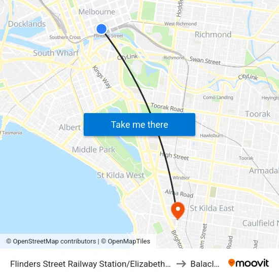 Flinders Street Railway Station/Elizabeth St #1 to Balaclava map
