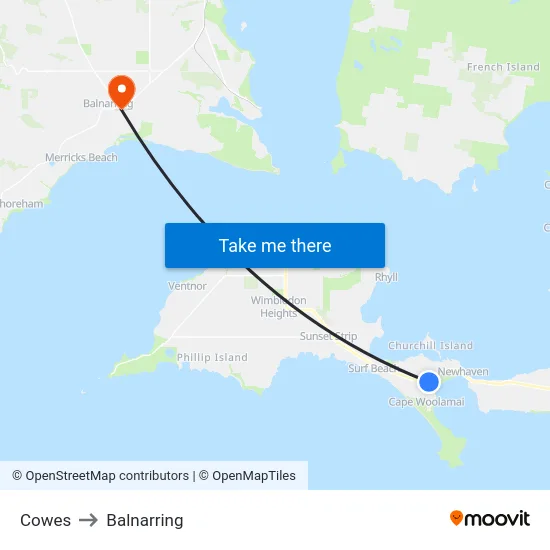 Cowes to Balnarring map