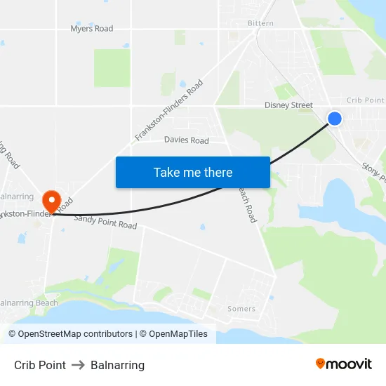Crib Point to Balnarring map