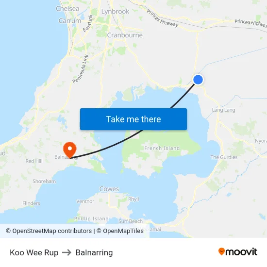 Koo Wee Rup to Balnarring map