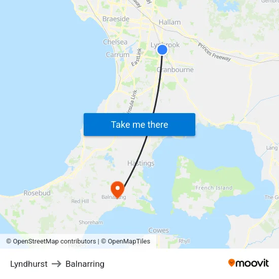 Lyndhurst to Balnarring map