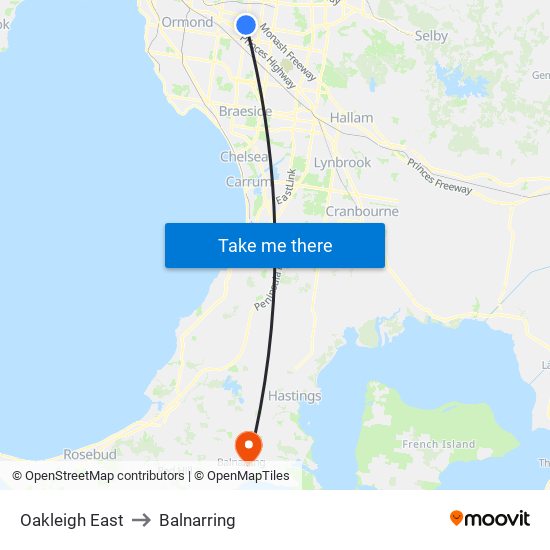 Oakleigh East to Balnarring map