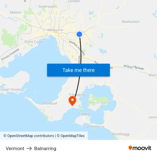 Vermont to Balnarring map