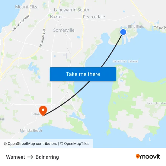 Warneet to Balnarring map