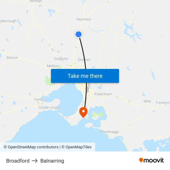 Broadford to Balnarring map