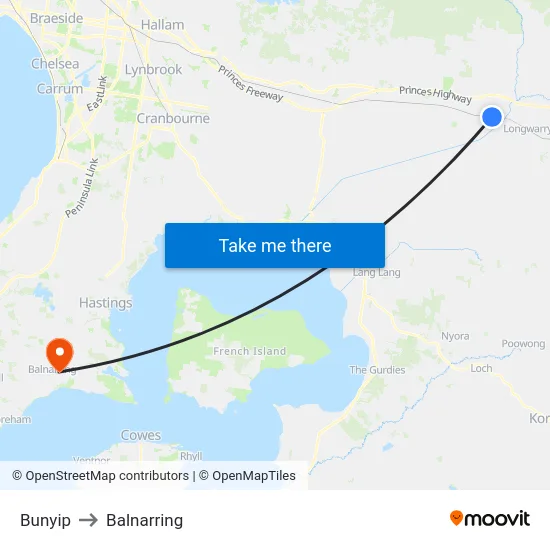 Bunyip to Balnarring map