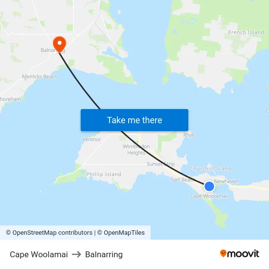 Cape Woolamai to Balnarring map
