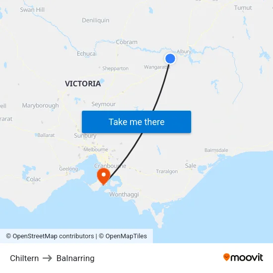 Chiltern to Balnarring map