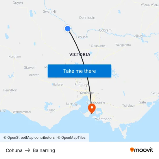 Cohuna to Balnarring map