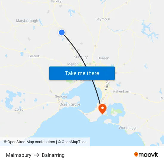 Malmsbury to Balnarring map