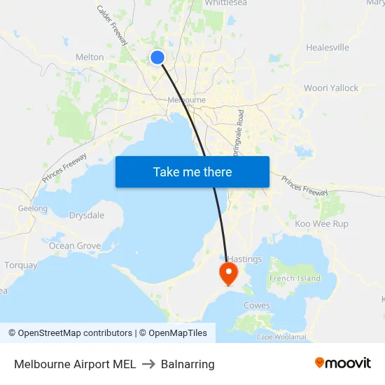 Melbourne Airport MEL to Balnarring map