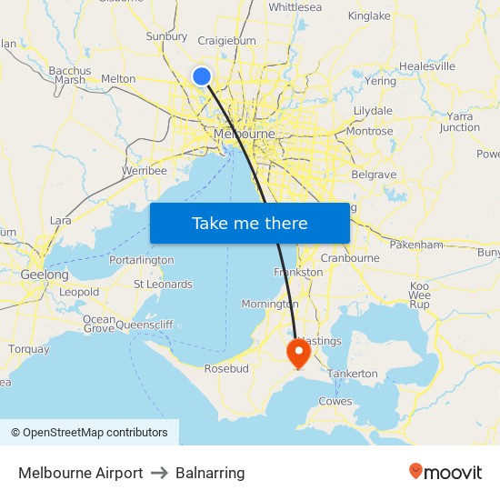 Melbourne Airport to Balnarring map