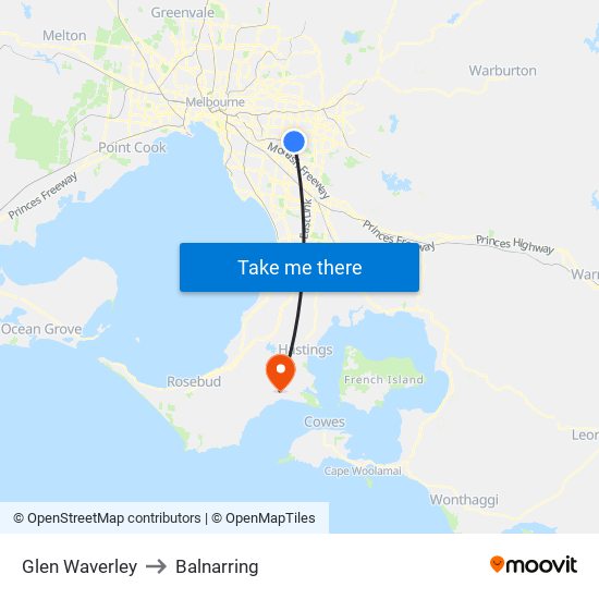 Glen Waverley to Balnarring map