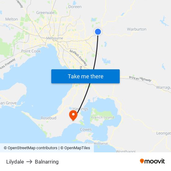 Lilydale to Balnarring map