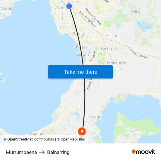 Murrumbeena to Balnarring map