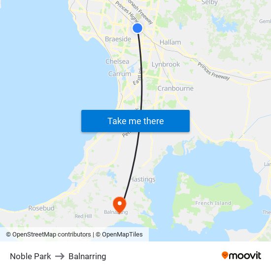 Noble Park to Balnarring map