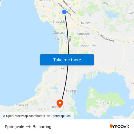 Springvale to Balnarring map