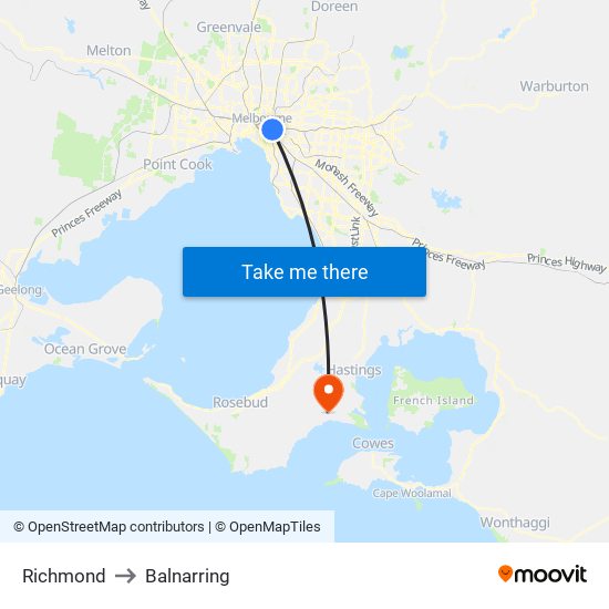 Richmond to Balnarring map