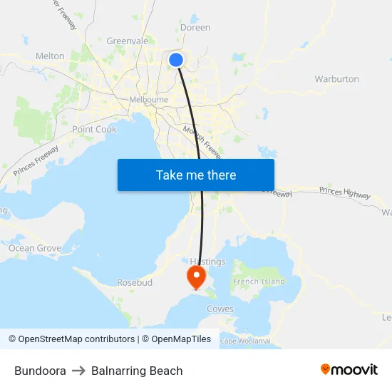 Bundoora to Balnarring Beach map
