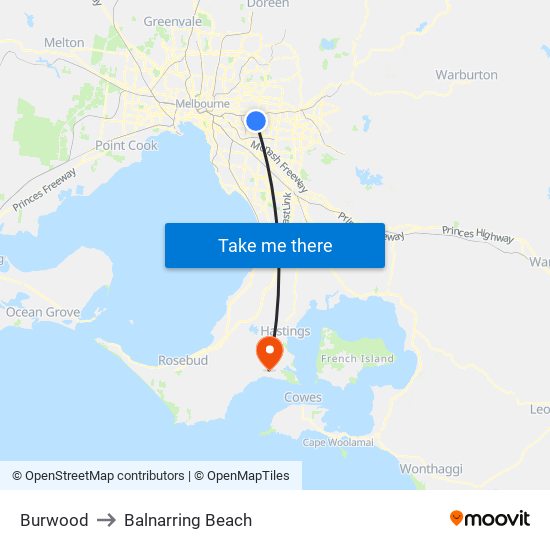 Burwood to Balnarring Beach map