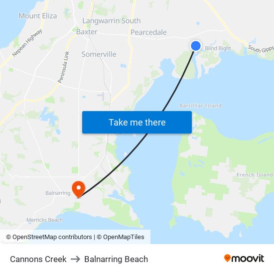 Cannons Creek to Balnarring Beach map