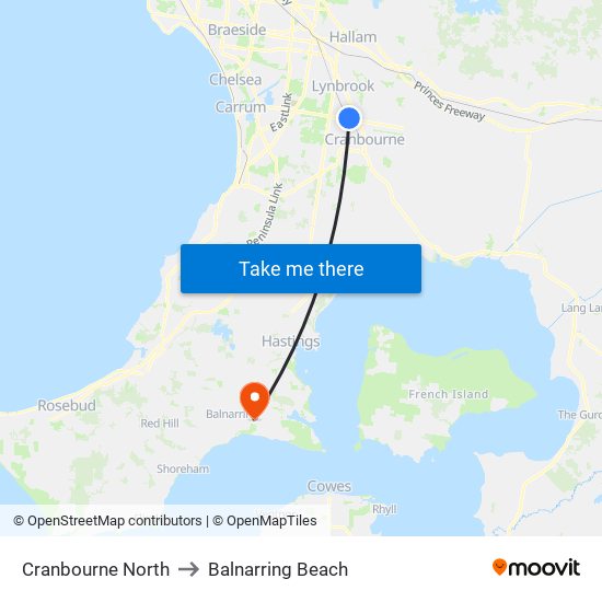 Cranbourne North to Balnarring Beach map