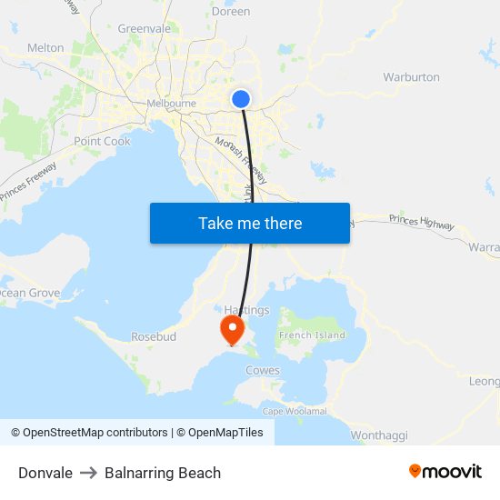 Donvale to Balnarring Beach map